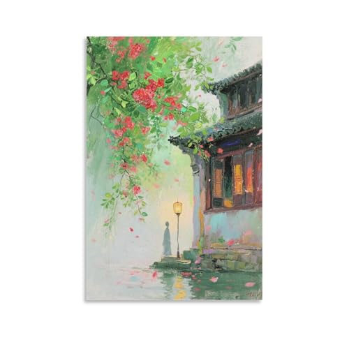 Peinture décoration murale architecture chinoise vintage 40x60cm pour rompre la monotonie