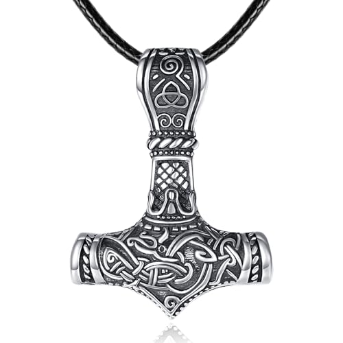 ADMETUS Mjolnir Necklace Men Sterling Silver Thor Hammer Necklace Norse Viking Jewellery Gifts for Men