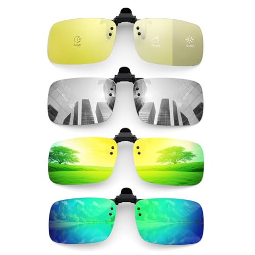 Image of Hifot Clip on Sunglasses 4 Pack,Polarized Lens Fit Over Prescription Glasses,Flip up Rimless Sunglasses