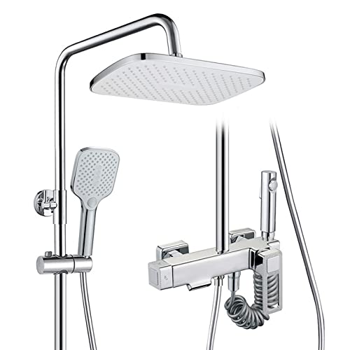 Système de douche à pluie 4 fonctions chromé avec barre coulissante réglable