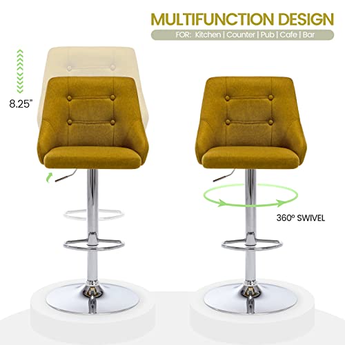 Brage Living Swivel Bar Stool With Back, Adjustable Fabric Tufted Barstool, Upholstered Counter Height Airlift Bar Chair For Kitchen Dining Cafe (Yellow) #TOP4