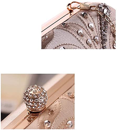 RajoNN Abendhandtaschen für Damen, Tasche für Damen, bestickte Perlentasche, Diamanten, Brauttasche, Kettentasche, Clutch (Aprikose) (weiß)
