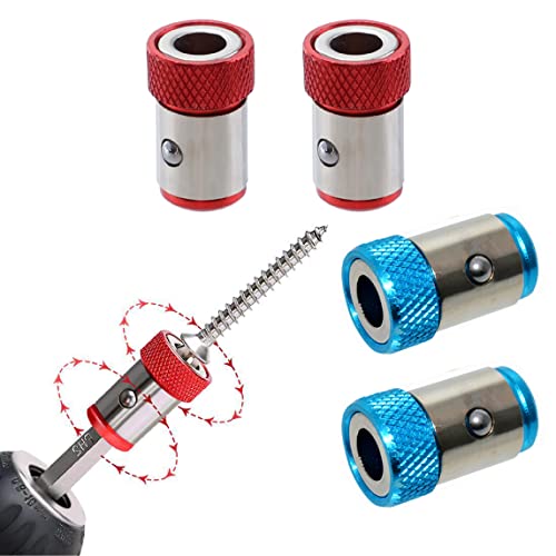 4 Piezas Destornillador Magnético Anillo, Anillo de Imán de Destornillador Antideslizante Accesorios de Aleación de Aluminio para Brocas de Vástago de 1/4' Accesorio de Herramienta Eléctrica