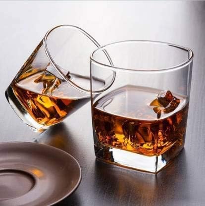 LAEMENOZ VOEUX Old Fashioned Whiskey Bar Square Glass (Transparent, 300 ml) - Set of 6 pcs (6)