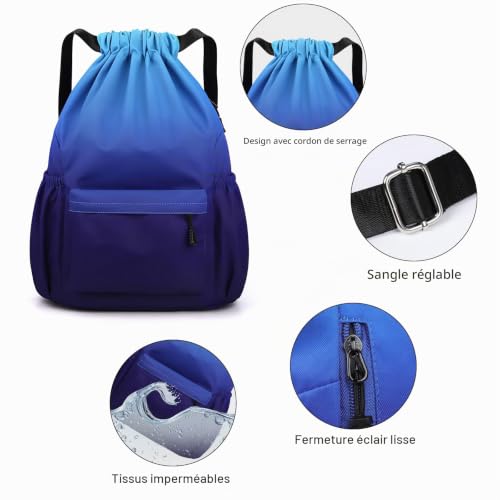 Sarsumir Sac de Sport à Cordon Imperméable Sac à Dos Cordon, Bleu Violet – vue 2