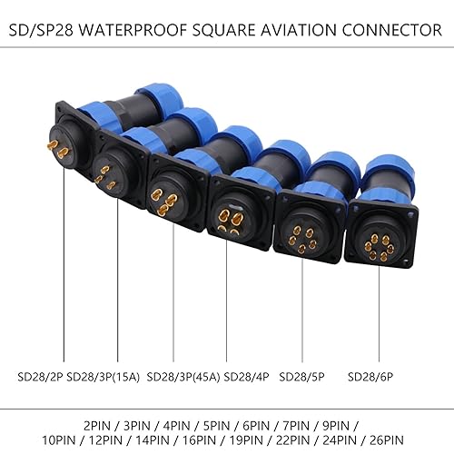 Conector aviación SP/SD28 macho hembra 28MM 7 pines para montaje en panel cuadrado 4