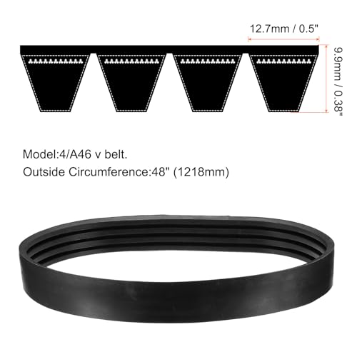 Image of uxcell 4 /A46 or 4 /4L480 Banded V-Belt Classic Wrapped Rubber, 4 Banded /4 Ribs, A Profile, 46 inch(1168mm) Inside Circumference