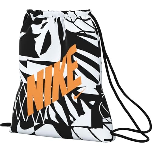 NIKE Unisex Kids Kids Drawstring Bag Bag, Black/White/Vivid Orange, 12 l, Sports