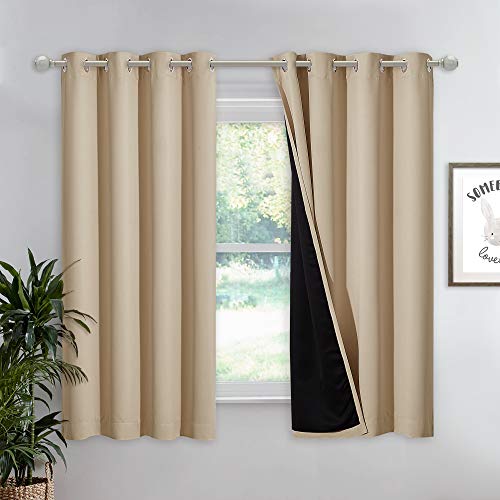 NICETOWN Cold Blocking Curtain, Bedroom Full Blackout Panel, Super Thick Insulated Window Cover, Complete Blackout Drapery with Black Liner for Short
