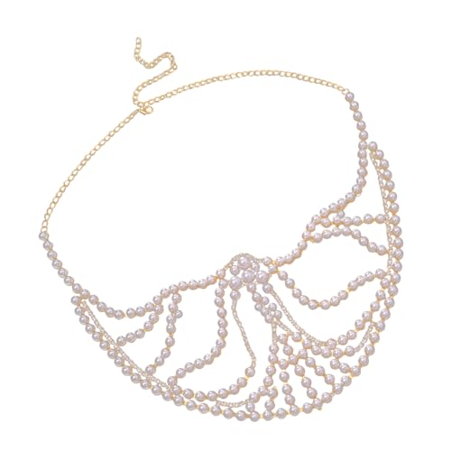 LEELOU Elegante media máscara de perlas accesorio para la cara Cosplay cadena de la cara imitando perlas unisex bisutería para ropa de fiesta