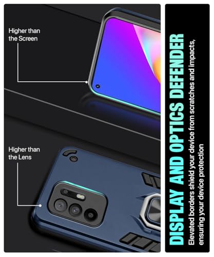 Image of WOW IMAGINE Tough Armor Bumper Back Case Cover for Oppo A94 | Ring Holder & Kickstand in-Built | Excellent 360 Degree Protection (Blue)