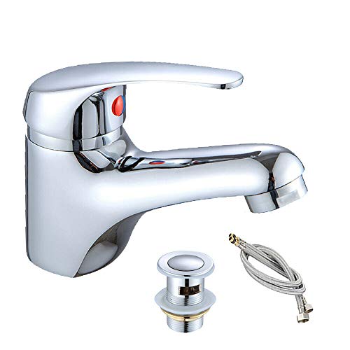 Single Lever Basin Mixer with Pop Up Click Waste Chrome Modern Bath Tap Monobloc Wash Basin Sink Mixer Modern Chrome Brass