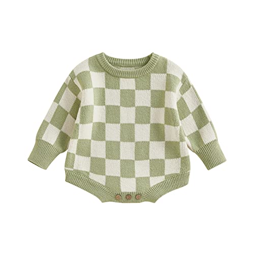 Image of Kuriozud Baby Boy Girl Fall Winter Clothes Knit Sweater Romper Sweatshirt Soft Warm Outfit