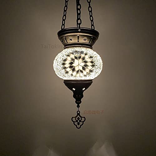 Turkish Mosaic Pendant Lamp Vintage Art Deco Handcrafted lamparas de Mesa Mosaic Glass Romantic Light lamparas con mosaicos (Body Color : RY) (SFW)