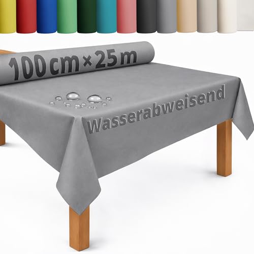 DecoHomeTextil Tischdecke Rolle Tischdeckenrolle Vliesstoff Vlies Grau 1 x 25 m 80g/m² abwaschbar wasserabweisend