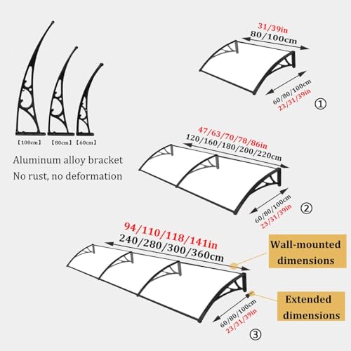 Auvent polycarbonate d'extérieur haut de gamme avec gouttière 140cm - 8