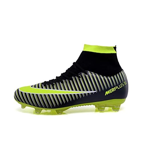 PLing Unisex Breathable Football Boots with Cleats Lace-Up Soccer Shoes High-Top for Men/Women/Boys/Girls Black