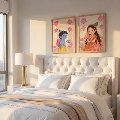 Image of Suneree Baby Krishna Radha Wall Art Painting | Set of 2 Framed Paintings | Radha Krishna Decor for Living Room Bedroom Pooja Room | (ART 11, 10x13 INCHES)