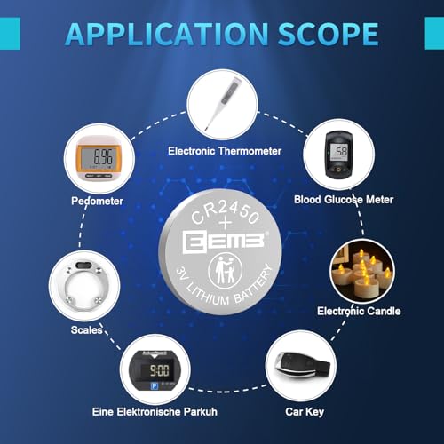 EEMB CR2450 Battery CR 2450 3v Lithium Coin Cell Batteries Long Lasting Power 650mAh for Car Key Fobs, Car Remote, Watches, Flameless Candles & Smart Devices (5 Pack)4