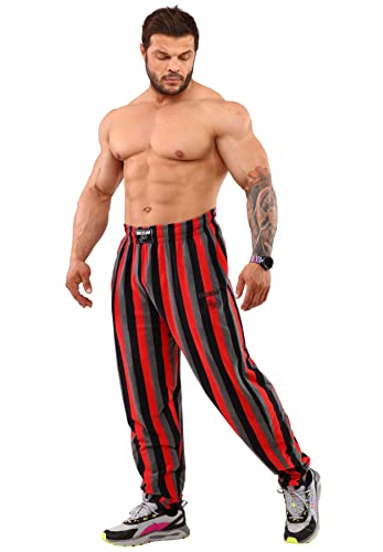 Men's Baggy Pants Loose Fit Stripped Gym Workout Sweatpants With Pockets (L, Red) #TOP4