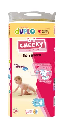 Cheeky Pañales Bebé Extraseco - Talla 4 (9-15 kg) - 52 Pañales - Protege la irritación - Apto para pieles Atópicas - Fabricado en España -
