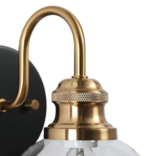 Image of KSANA Black Gold Sconce, Modern Globe Wall Sconces Lighting with Clear Glass Shade, 1-Light Brass Wall Mounted Light Fixture for Bathroom, Kitchen, Bedroom and Stairway