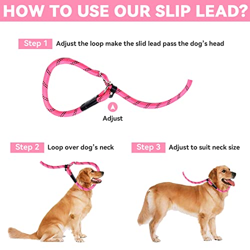 Uetzltb Slip Lead Dog Leash Heavy Duty Dog Training Leash For Medium Large Dogs No Pull 6 Ft Strong Dog Rope Leash With Comfortable Padded Two Handles Reflective Dog Loop Leash With Poop Bag Dispenser #TOP4