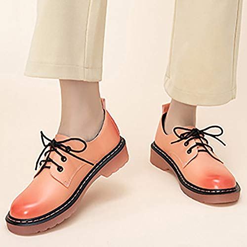 Odema sapato feminino retrô com cadarço Oxford bico redondo plataforma, rosa, 4.5