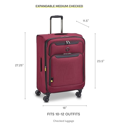 Image of DELSEY PARIS Sky Max 3.0 Checked Suitcase 24 Inch, Lightweight Softside Expandable Luggage, Spinner Wheels, Soft Touch Handle, Burgundy