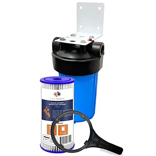 Aquaboon 10" x 4.5" Whole House Heavy Duty Water Filter System (1"Port)+ Bracket+ PP Pleated Sediment  Compatible with DuPont WFHD13001B, BLUONICS BB10-CL PL