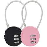 Waziaqoc 2 cerraduras de cuerda de alambre, mini cerradura de combinación, candado de cuerda de alambre para equipaje, casillero de gimnasio, joyero, mochila (rosa, negro)