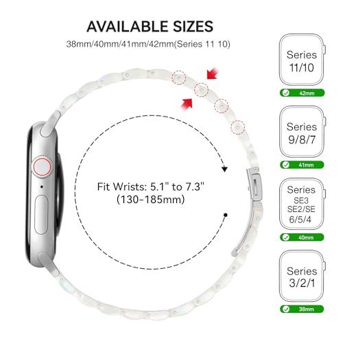 Image of Bestig Resin Band Compatible with Apple Watch Bands for Women 40mm 38mm 41mm 42mm(Series 11 10), Lightweight Waterproof Strap for iWatch Series 10 9 8 7 6 5 4 3 2 1 SE Men(Aurora /Silver)