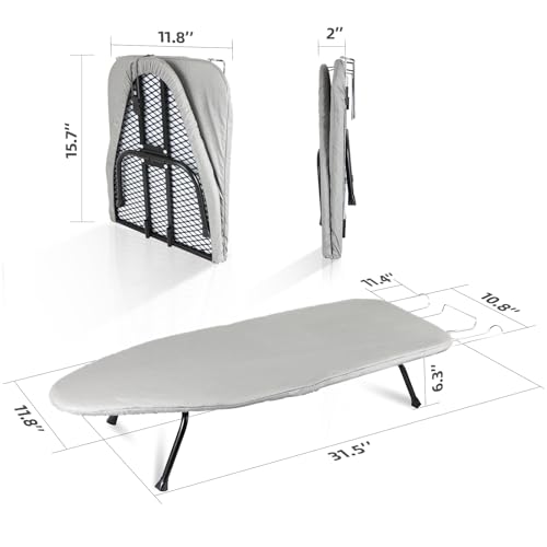 Foldable Ironing Board, Portable Tabletop Ironing Board Full Size with Ironing Rack, Metal Mesh Small Ironing Board for Dorms, Home and Travel Use - 31.9