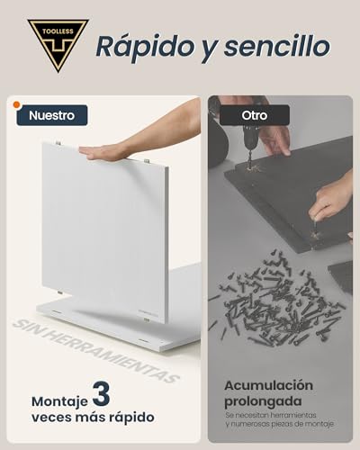 SONGMICS HOME Tocador, Montaje Rápido sin Herramientas, Cómoda, Aparador, Escritorio con Estante, Lado a Lado o en Forma de L, para Dormitorio, Estudio, Tecnología Toolless, Blanco Nieve LTS656W01 - imagen 3