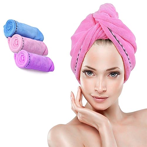 Yestree 3 Pack Microfiber Hair Towel Wrap For Women, 11 Inch * 26 Inch Fast Drying Hair Turban Soft, Anti Frizz Hair Wrap Towels For Drying Curly, Long & Thick Hair (Rose Red & Blue & Purple) #TOP9