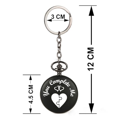 Image of Vintage Gandhi Style Pocket Watch with Engraved Designs & Messages Royal Black Analog for Men Women & Kids Includes Key Ring for car or Bike Keys Ideal Gift