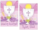 First Communion Invitation and Thank You Cards Combo 20 Piece Pack Pink
