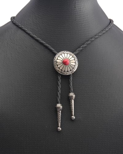Image of Jeilwiy Bolo Tie for Men Western Cowboy Tie Necklace Gold Bolo Tie Leather Necktie Halloween Tie Accessories for Women