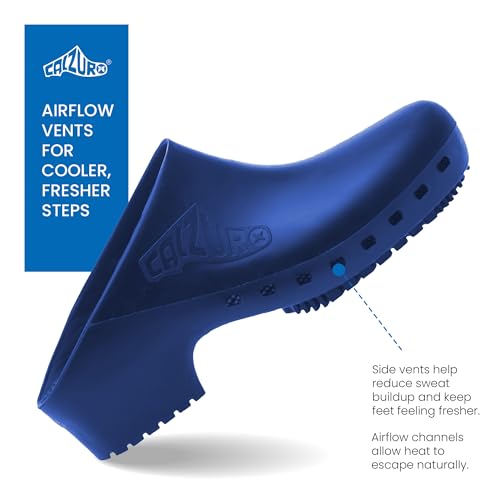 Image of CALZURO Classic Work Clogs Without Holes - Unisex Nursing Clogs - Non Slip Shoes - Autoclavable Rubber Kitchen Shoes for Women and Men -