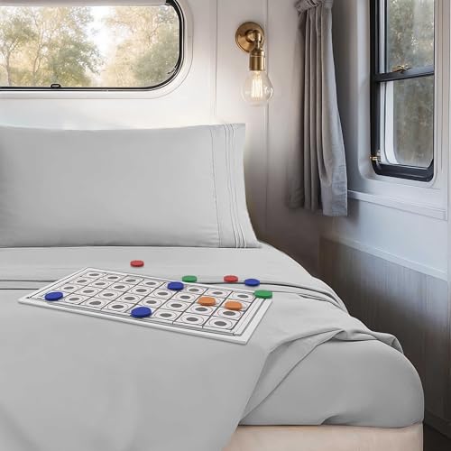 Image of Nestl Light Grey Short Queen Sheets for RV, Hotel Luxury RV Queen Sheets Set, 4 Piece Fitted Bed Sheet Set and Pillowcases, Super Soft, Wrinkle-Free, and Breathable Camper Bedding