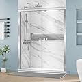 DELAVIN 56-60 in.W x 75 in.H Semi-Frameles Double Sliding Shower Door, Semi-Frameless Shower Glass Door with Towel Bar, SGCC Clear Tempered Bypass Glass Shower Door with Explosion-Proof Film, Sliver