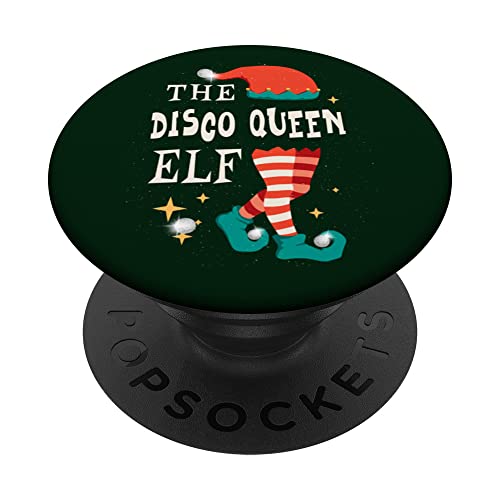 Disco Queen Elf Matching Family Group Christmas Party Elf PopSockets Swappable PopGrip, Black