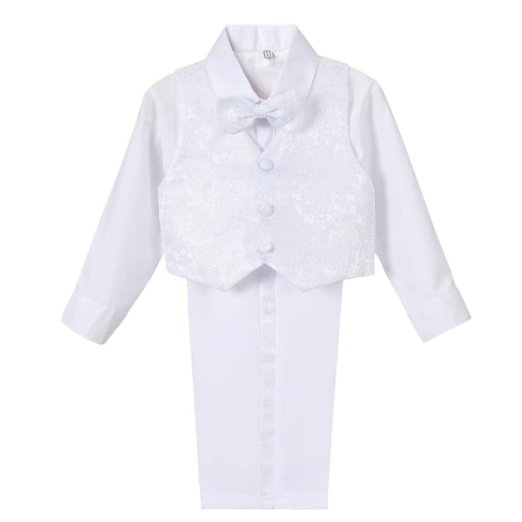 Lito Angels Esmoquin Trajes y Blazers Elegantes para Bebe Niños, Conjunto de 5 Piezas (Chaqueta, Chaleco, Camisa, Pajarita y Pantalones), Negro Blanco Marfil