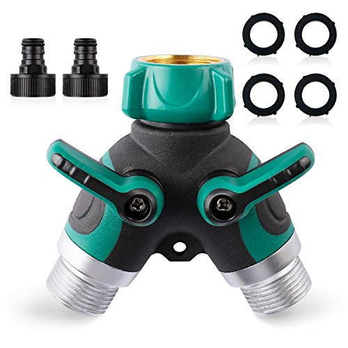 Preisvergleich Produktbild BoloShine 2-Wege-Verteiler, Garten Schlauch Verteiler Wasser, Wasserdurchfluss Regulier und Absperrbar Wasserverteiler, inklusive 2 x Hahnstück und 4 x Gummi-Unterlegscheiben