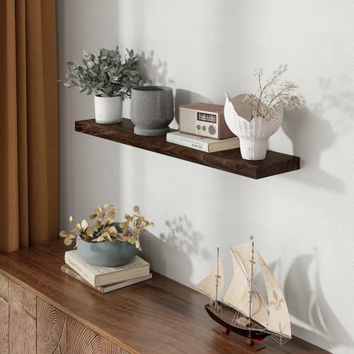 Image of Fun Memories 40 inch Elm Wood Floating Shelves for Wall, Walnut Finish, 1 Pack