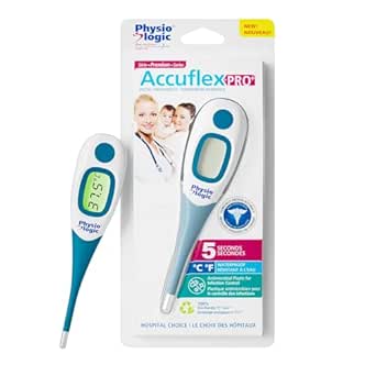 Physio Logic AccuflexPro+ Digital Thermometer – 5-Second Fast Reading – Flexible Waterproof Tip – Antimicrobial – for Oral, Rectal & Underarm Use – Medical Grade Thermometer