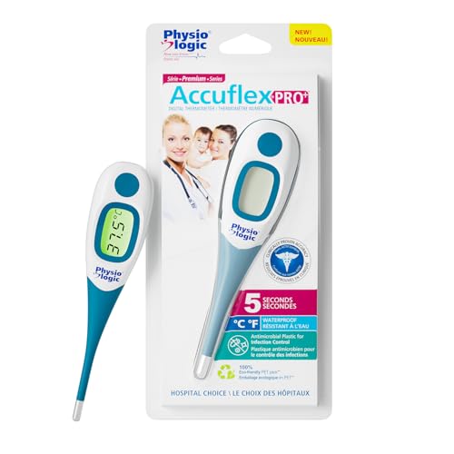 Physio Logic AccuFlexPro+ Digital Thermometer, Fast 5-Second Reading | Backlit Display, Antimicrobial Plastic, Waterproof, Flexible Tip, Memory Recall