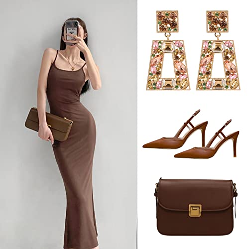 Rhinestone Rectangle Statement Earrings Colorful Crystal Geometric Drop Dangle Earrings for Women Prom Party4