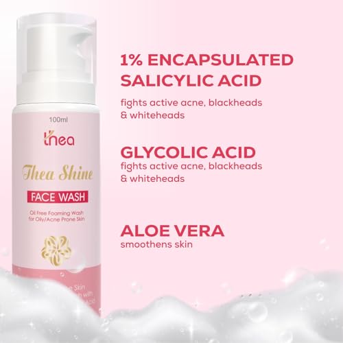 Image of Thea Shine Face Wash 100ml | 1% Salicylic Acid, 1% Glycolic Acid & 5% Aloevera Extract Foaming Face Wash | Meticulously Crafted for Acne, Blackheads, & Clogged Pores | Fights Pimple, Blackheads & Breakouts | Removes Dirt