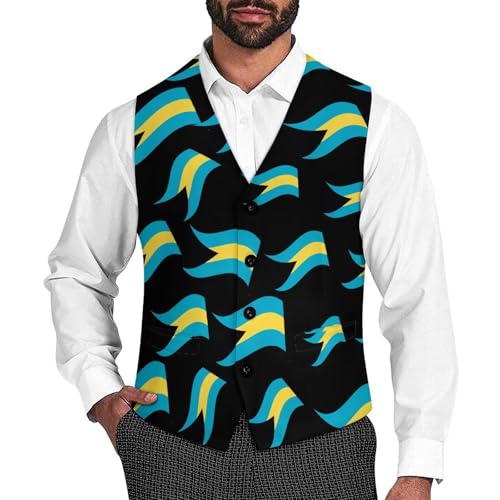Bahamas Flag Novelty Men's Suit Vest Funny Formal Dress Vests Business Waistcoat